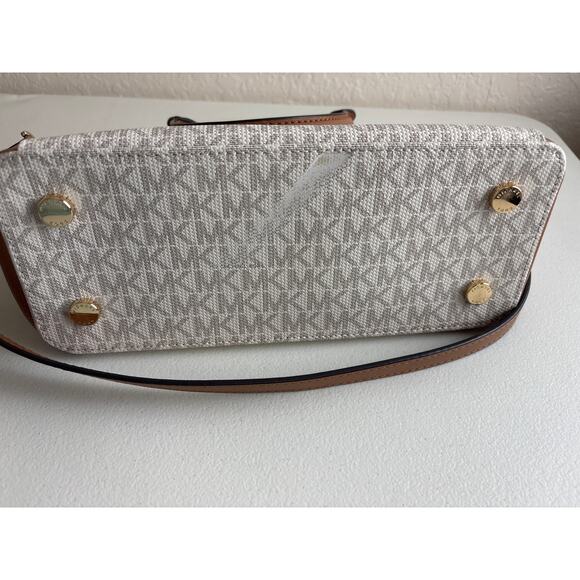 Michael Kors Sienna Medium Logo Messenger Convertible Bag Off-White and Brown - Picture 15 of 16